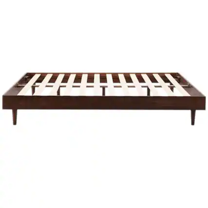 Front. Hivvago - Queen size Mid-Century Modern Platform Bed Frame in Dark Brown Wood Finish - Dark Brown.