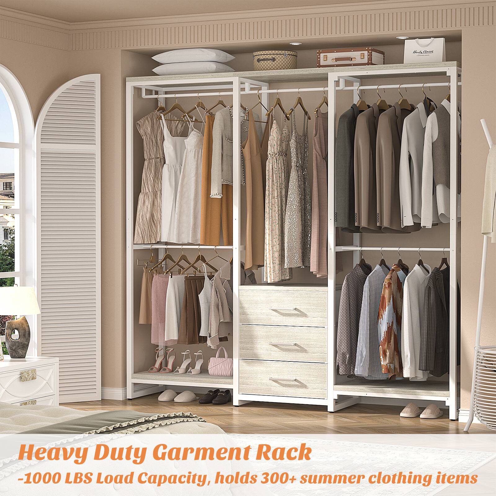 Heavy Duty Garment Rack - 1000 LBS Load Capacity, holds 300+ summer clothing items