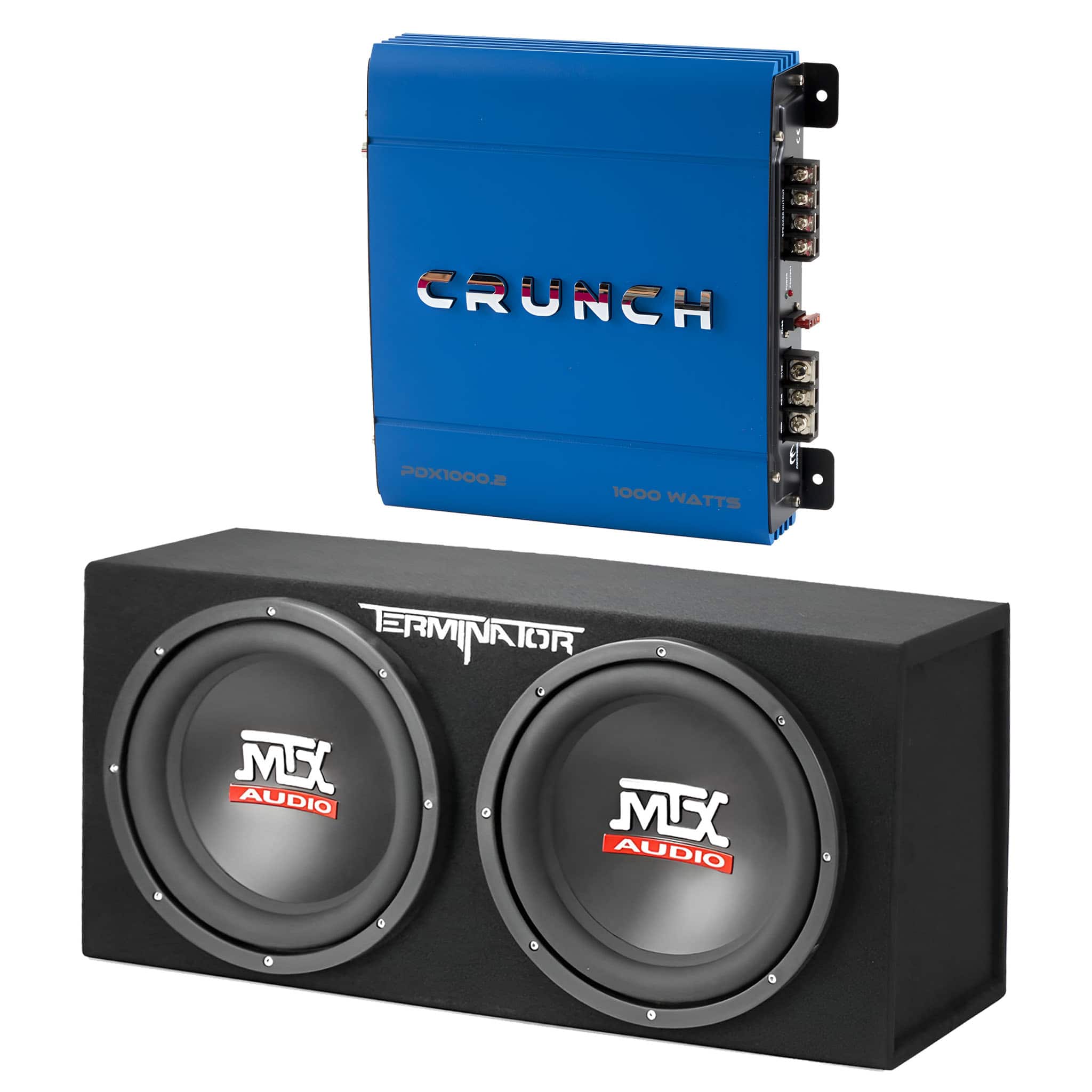 MTX - 12" 1200W Car Audio Subwoofer Box Enclosure & Crunch PowerDriveX Stereo Amp - Black