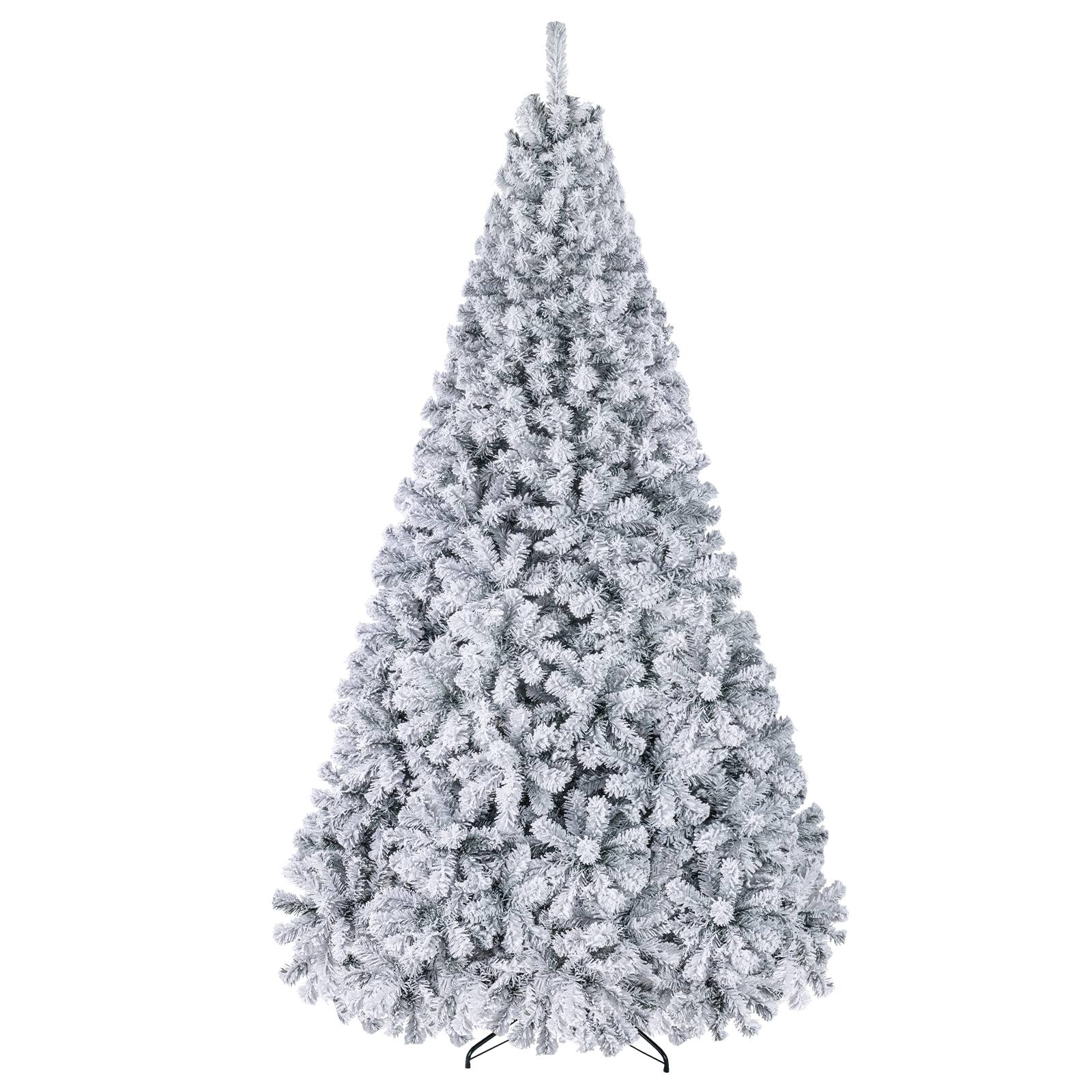 Alt View 9. Costway - 9 FT Pre-Lit Flocked Cedar Christmas Tree Hinged - Green /White.