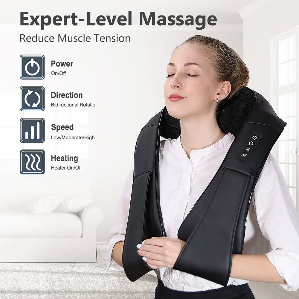 Expert-Level Massage  
Reduce Muscle Tension  

- Power: On/Off  
- Direction: Bidirectional Rotation  
- Speed: Low/Moderate/High  
- Heating: Heater On/Off