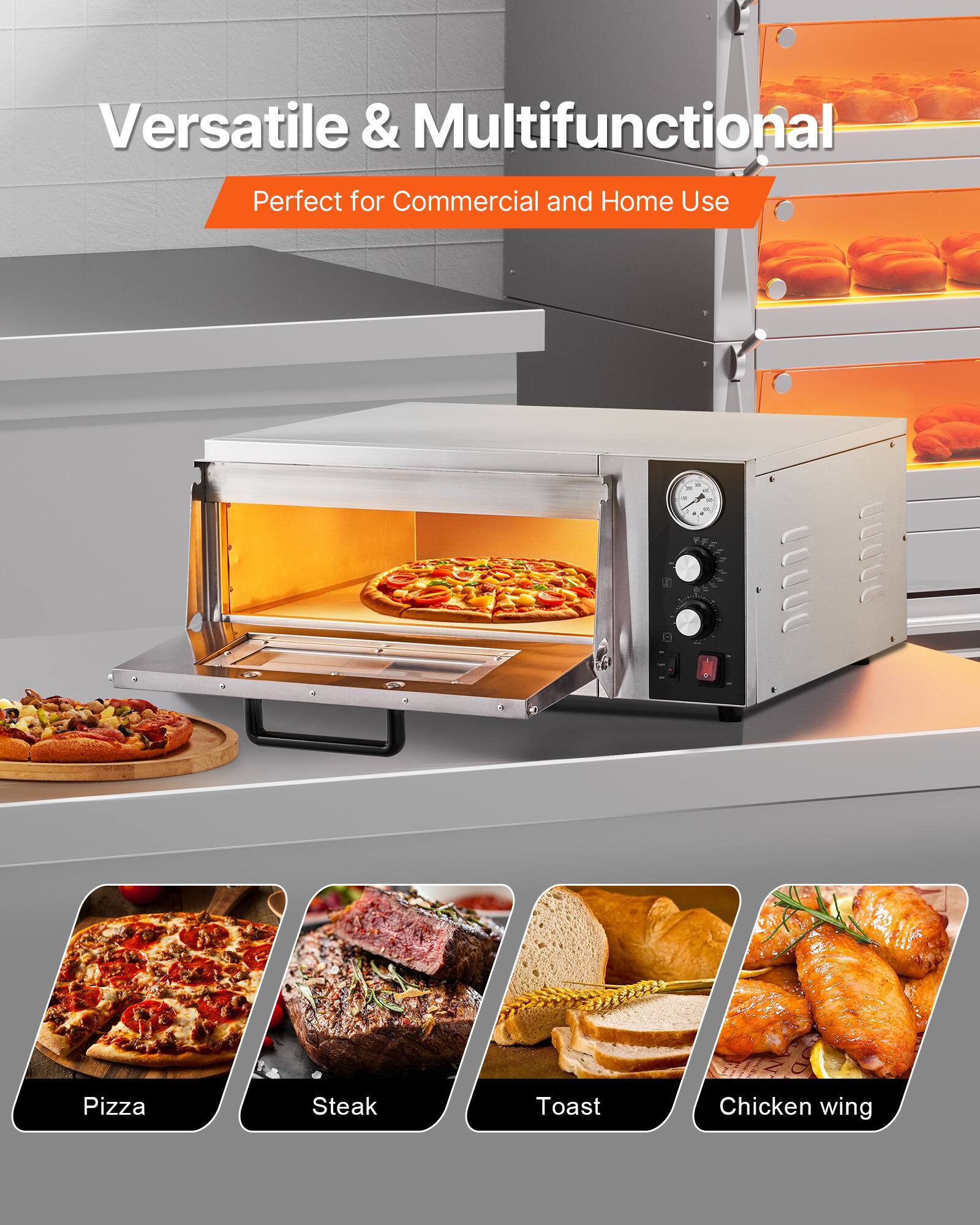 Versatile & Multifunctional  
Perfect for Commercial and Home Use  

- Pizza  
- Steak  
- Toast  
- Chicken wing
