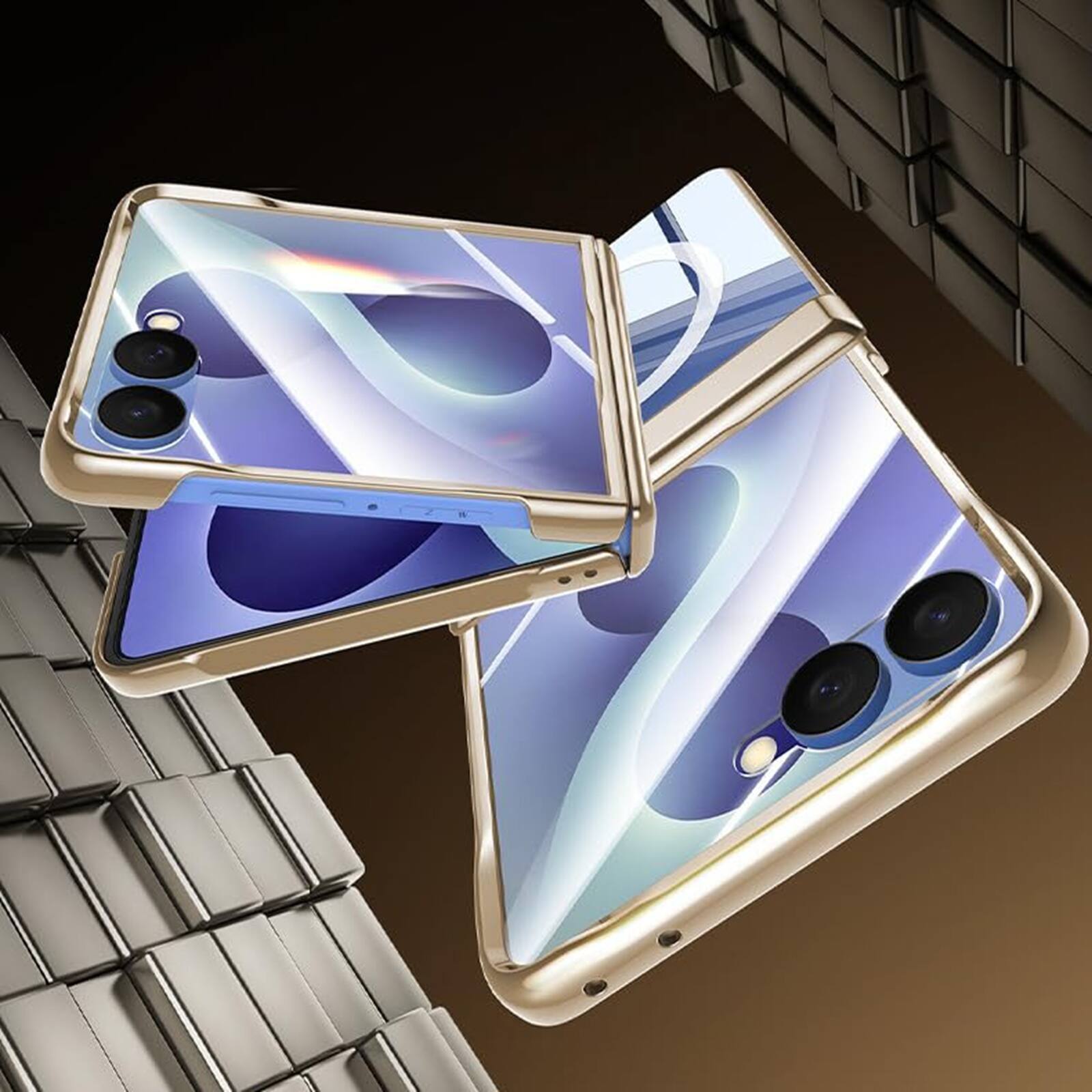 Alt View 3. Dteck - For Samsung Galaxy Z Flip8 Clear Case Shockproof Fold Kickstand Hinge Protection Cover Built-in Screen Protector - Gold(privcy film).