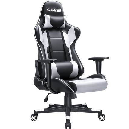 Front. Homall - Adjustable Ergonomic High Back Lumbar Support Swivel Gaming Chair - WHITE.