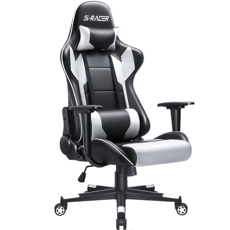 Front. Homall - Adjustable Ergonomic High Back Lumbar Support Swivel Gaming Chair - WHITE.