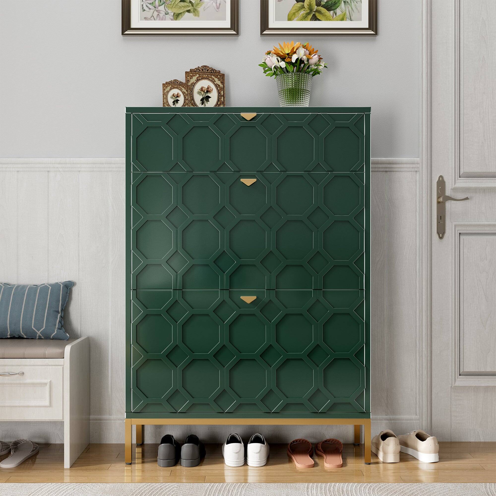 Alt View 2. Boyel Living - 46.6 in. H x 31.5 in. W. Green MDF Shoe Storage Cabinet 24-Pair - Green.