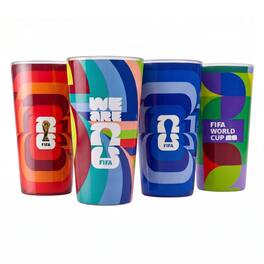 Jay Import - FIFA Set of 4 Highball / Pint Glasses - 16 oz Assorted Soccer Patterns - Official Collectible Set - Multi