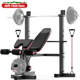 HARISON - 6in1 Weight Bench Set with Racks,Leg Extension,Preacher Curl&Resistance Bands,Workout Bench 660LB (BBG30813) - Black