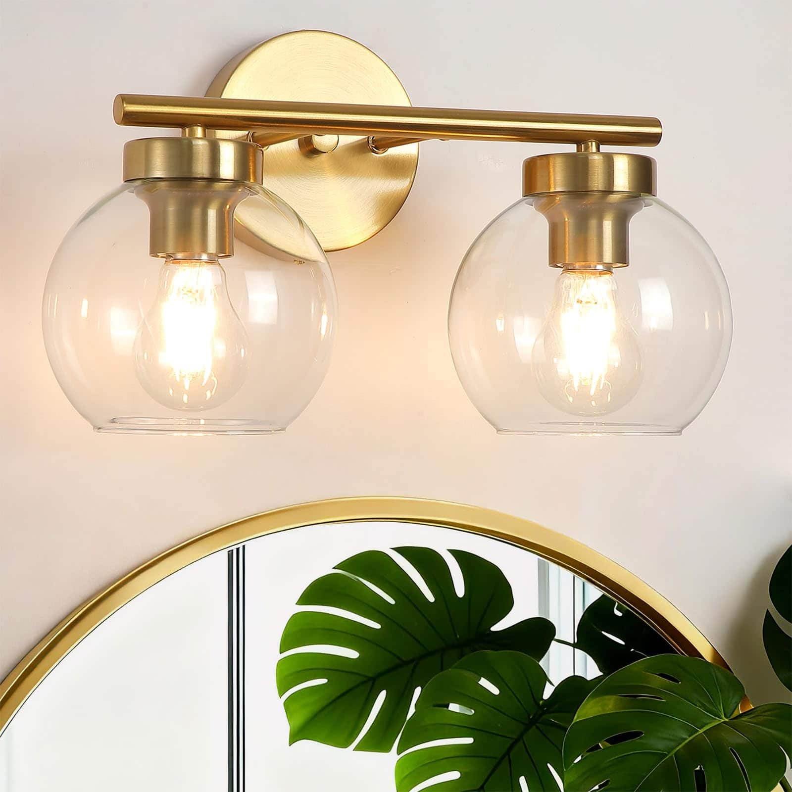 Comfort Essence - Light Bathroom Vanity Fixtures Over Mirror Mid Century Modern Wall Sconce With Frosted Globe Glass Shades B - Gold & Clear Glass 2-Light