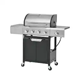 Resenkos - Stainless Steel 4-Burner Propane Gas Grill: Comes with Side Burner and Cover, Perfect for Outdoor BBQ, Camping