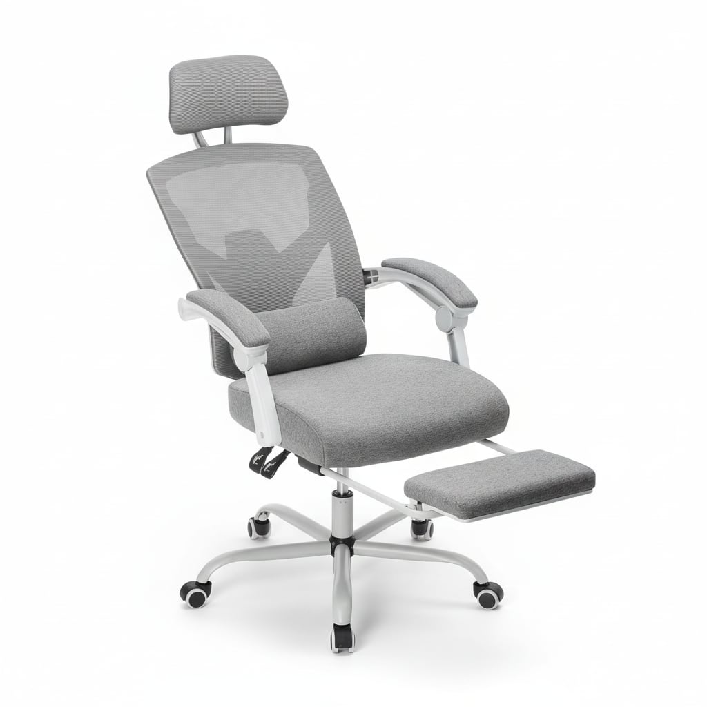 AOITUN - Grey Ergonomic Office Computer Desk Chair with Lumbar Support and Footrest - Gray