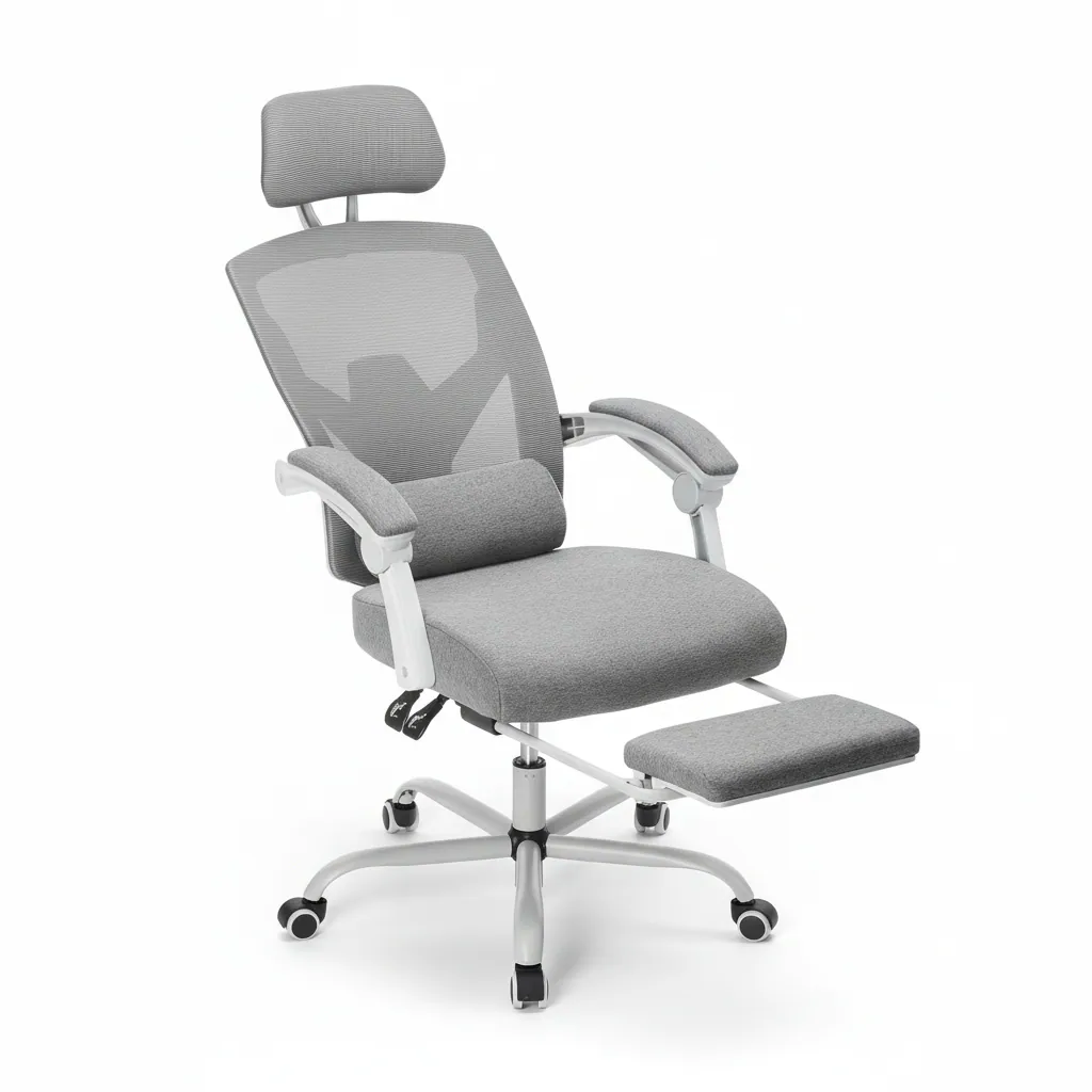 Front. AOITUN - Grey Ergonomic Office Computer Desk Chair with Lumbar Support and Footrest - Gray.