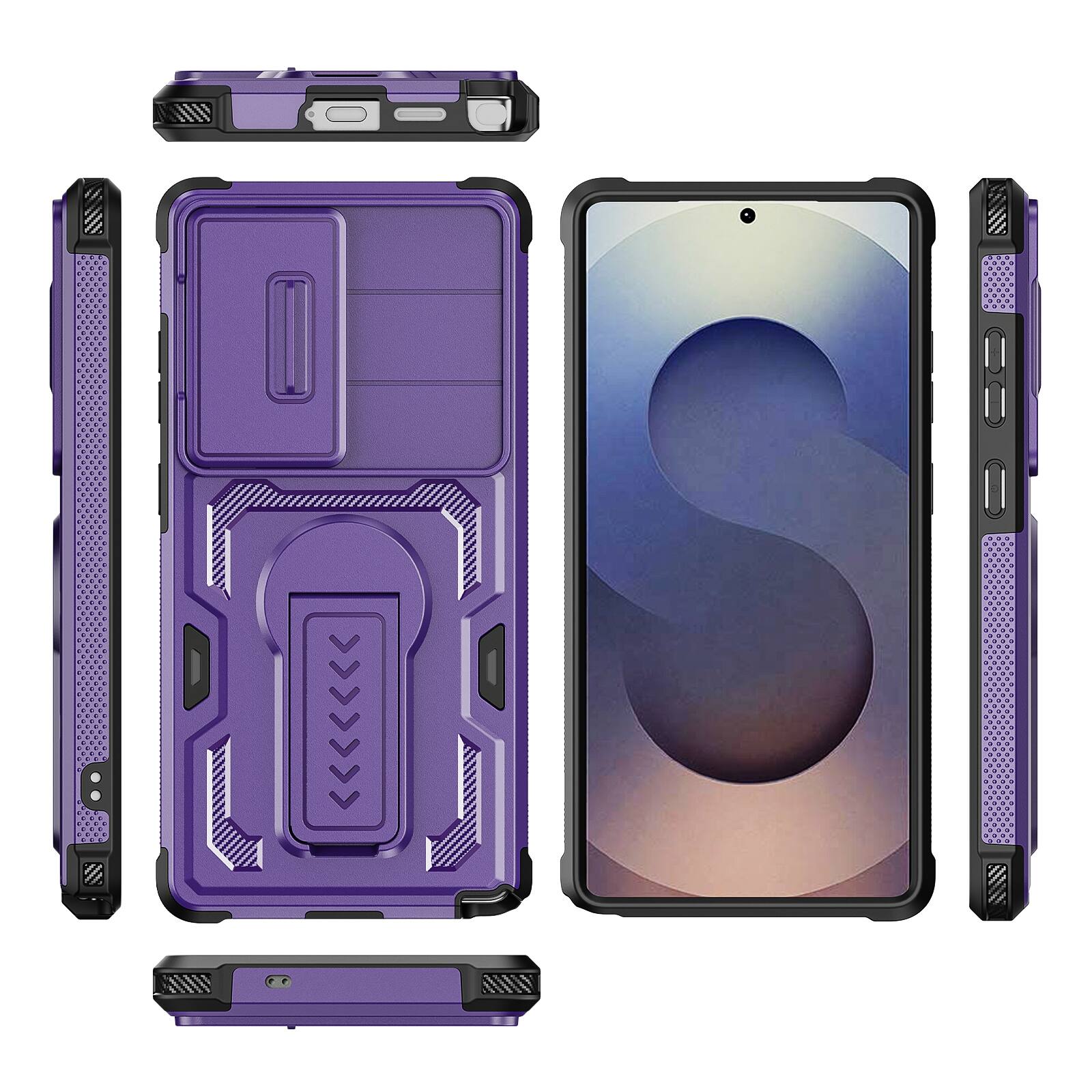 Alt View 4. Dteck - Rugged Stand Case for Samsung Galaxy S25 Ultra,Shockproof Heavy Duty Cover With Sliding Lens Cover+Tempered Glass Flim - Purple.