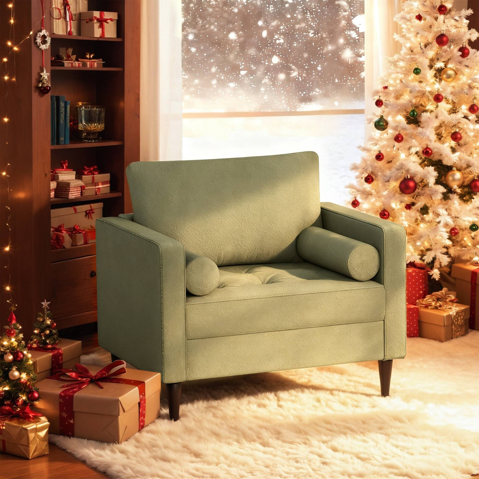 Alt View 4. U-HOMY - Velvet Accent Chair with Pillows – Plush Sofa Chair for Living Room, Bedroom & Office, Tufted Comfy Reading Chair - Green.