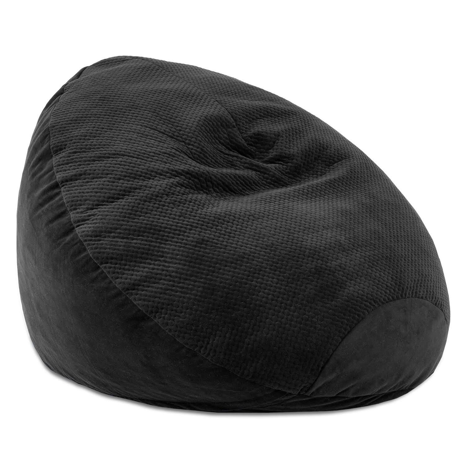 Angle. Jaxx - Jaxx Koku - Designer Oval Two-Tone Bean Bag Chair - Quilted Microvelvet, Black - Black.