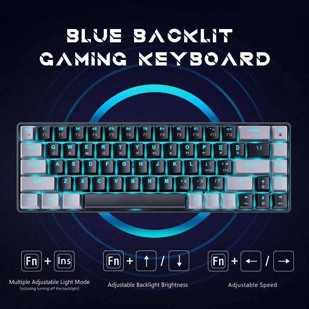 BLUE BACKLIT GAMING KEYBOARD

Multiple Adjustable Light Mode (Including turning off the backlight)
Adjustable Backlight Brightness
Adjustable Speed

Fn + Ins
Fn + ↑ / ↓
Fn + ← / →
