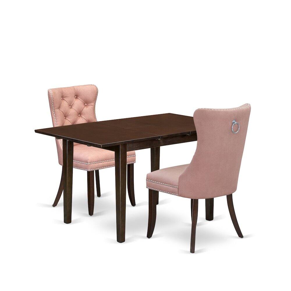 Back. East West Furniture - 3 Piece Dining Set Consists of a Rectangle Kitchen Table with Butterfly Leaf - Red.