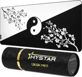 Hystar - Extended Gaming Mouse Pad | XXL 36" x 16" | 5mm Thick, Waterproof Surface, Smooth Polyester, and Rubber Base - Yin Yang