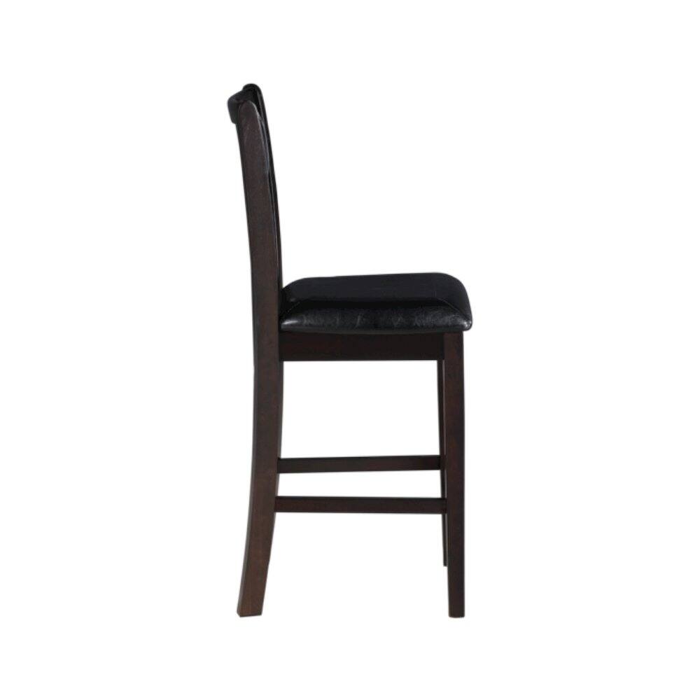 Back. FurniFact - Solid Wood Counter Chairs Set of 2 Ebony Black - Black.