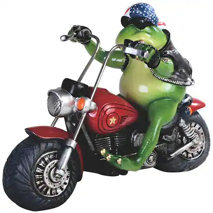 Front. FC Design - FC Design 10"W Frog Couple Riding Motorcycle with Beanie Funny Animal Figurine Statue Office Desk Tabletop Home Decor - Multi-Color.