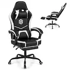 Front. Costway - Costway Gaming Chair with Headrest, Lumbar Support, Linkage Armrests, Reclining Backrest - Black,White.