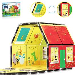 PicassoTiles - PICASSO-TILES 24 PC Pete The Cat Magnetic Tile House Set Magnetic Tiles, Building Blocks, STEM Toys for Kids 3+