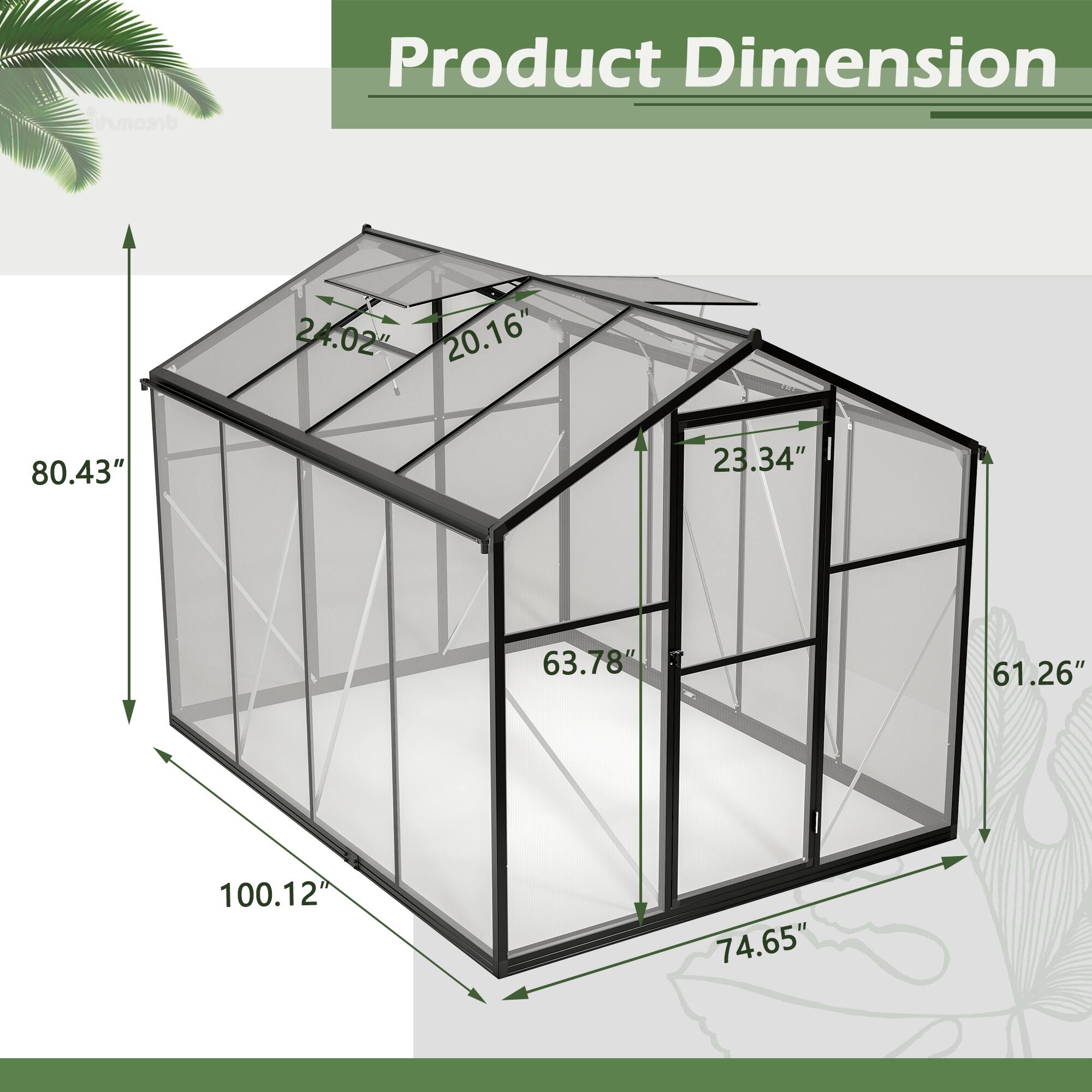 Left. Anysun - Anysun Outdoor Aluminum Large Walk-In Greenhouse with Polycarbonate Panels, Quick Setup Structure and Roof Vent - Black.