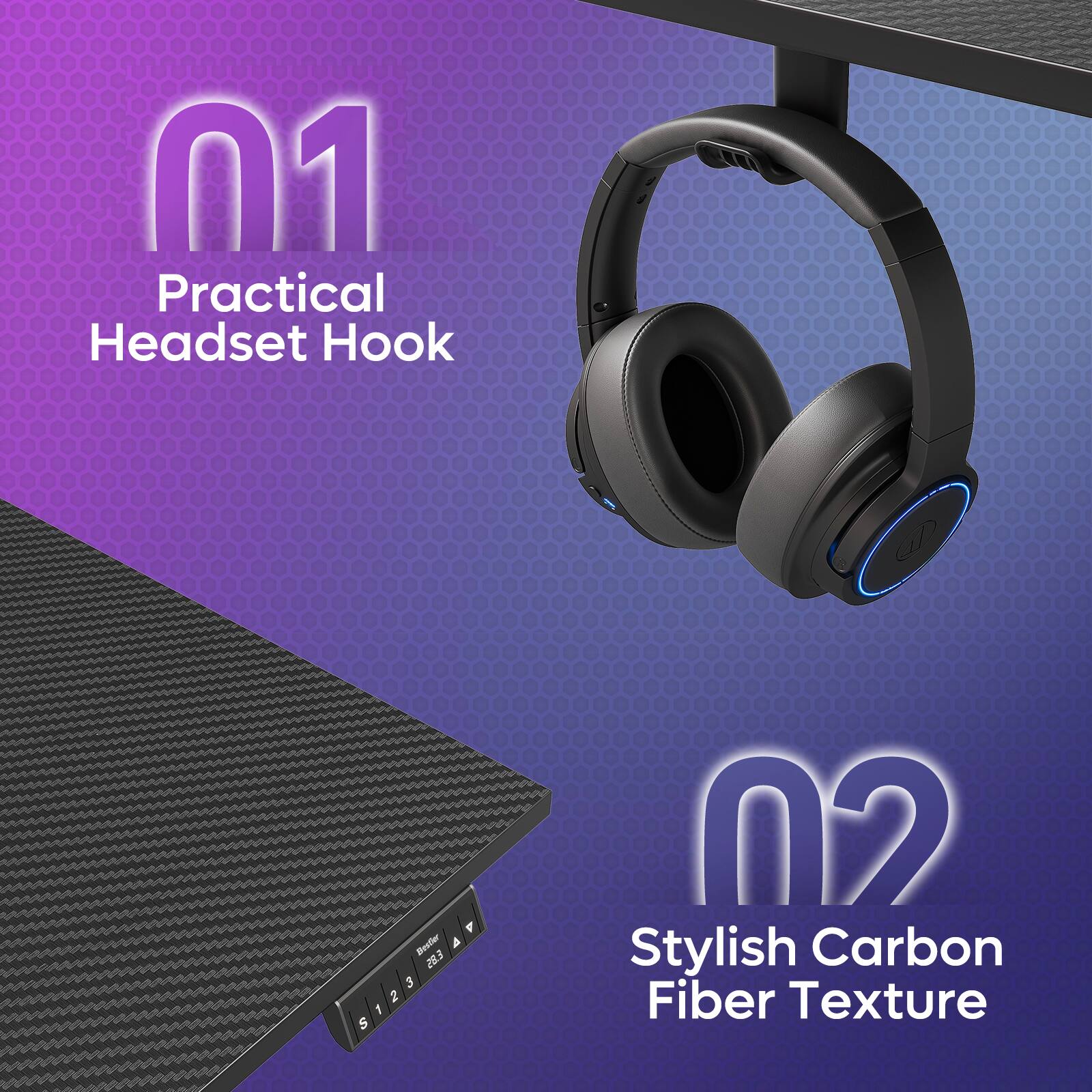 01 Practical Headset Hook  
M2 Stylish Carbon Fiber Texture