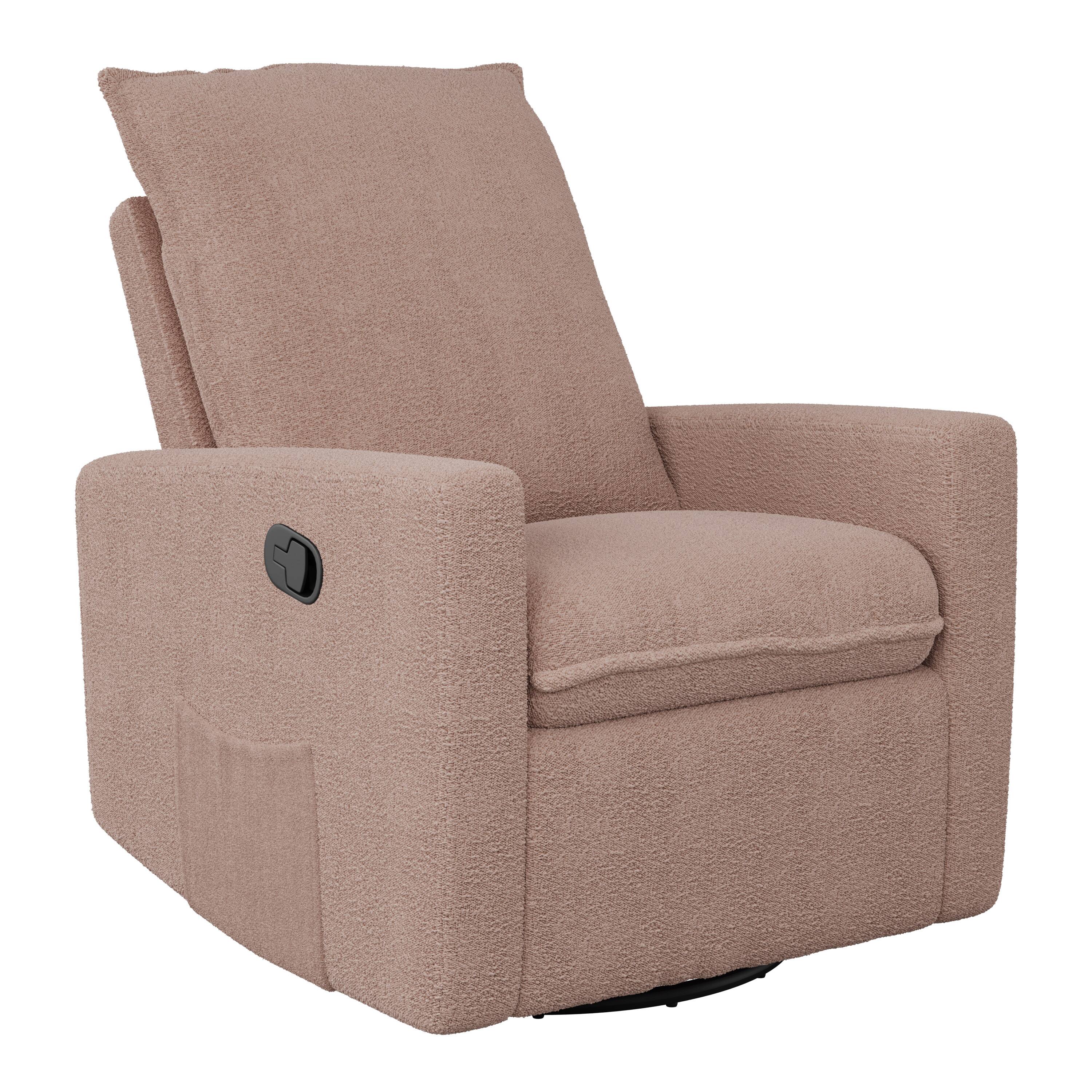 Angle. CorLiving - Caillie Boucle Fabric Upholstered Contemporary Glider Recliner Chair - Pink.