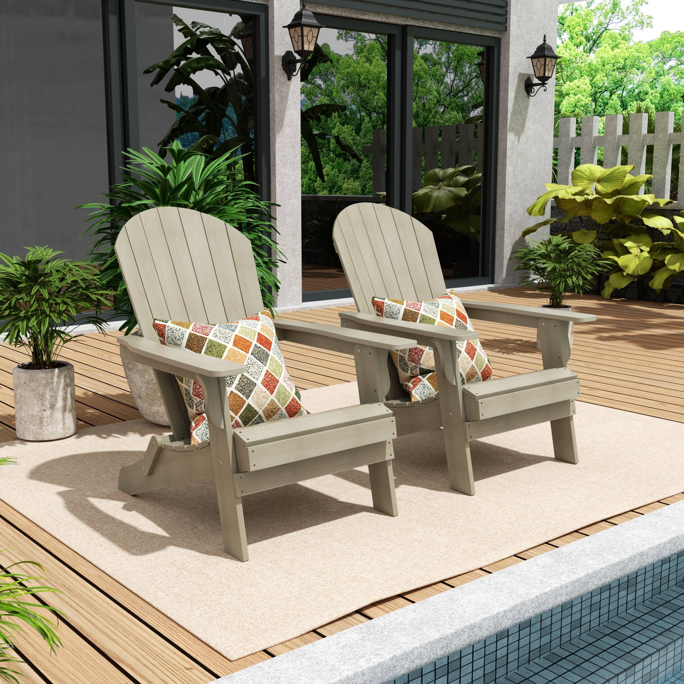 Angle. WestinTrends - WestinTrends Tuscany HIPS Outdoor Folding Adirondack Seashell Chair (Set of 2) - Weathered Gray.