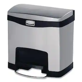 RubberMaid - Slim Jim Stainless Steel Step-On Container, Front Step Style, 4 gal, Stainless Steel, Black