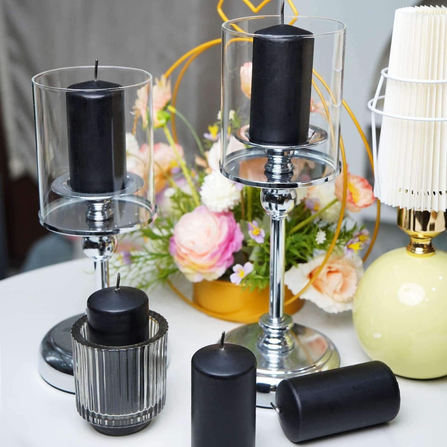 Alt View 4. FINEAK - 20-Piece 2x4" Black Pillar Candles - Dripless, Smokeless - Black.