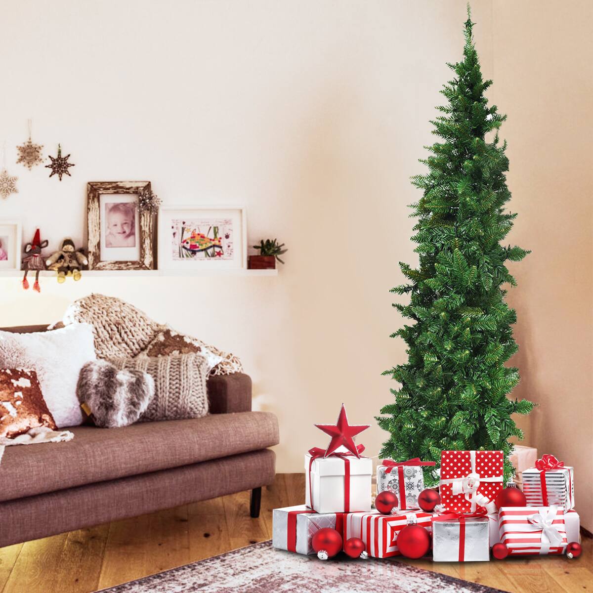 Alt View 2. Gymax - Gymax 6ft LED Pre-lit Half Christmas Tree PVC Artificial Tree w/ 8 Flash Modes 250 Lights - Green.