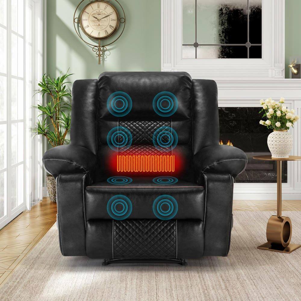Left. Kadyn - Breathable Leather Massage Recliner Chair, 8-Point Vibration & Heat, 160° Recline, 330lb Capacity, Black - Black.