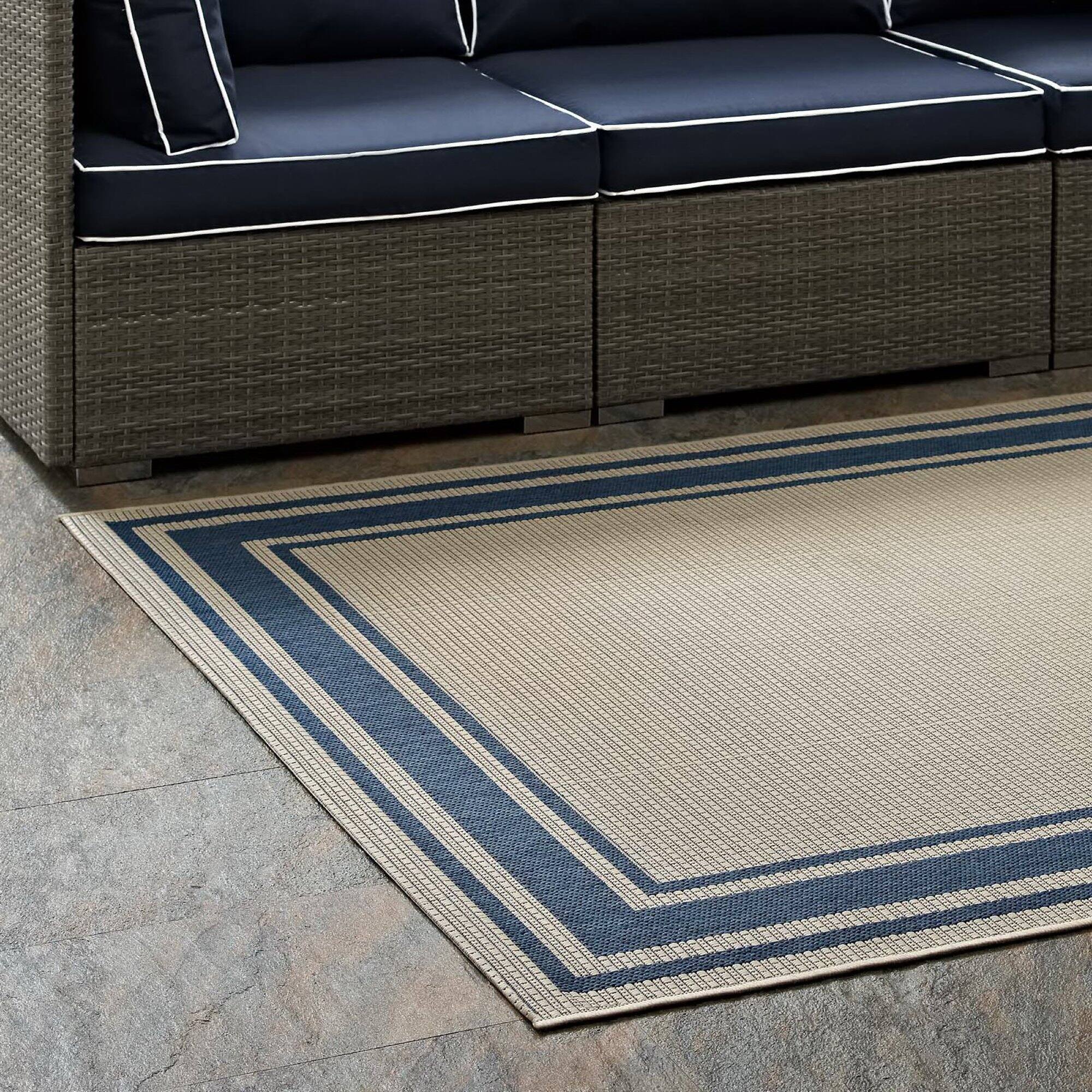 Back. Modway - Rim Solid Border Indoor and Outdoor Area Rug - Blue and Beige.