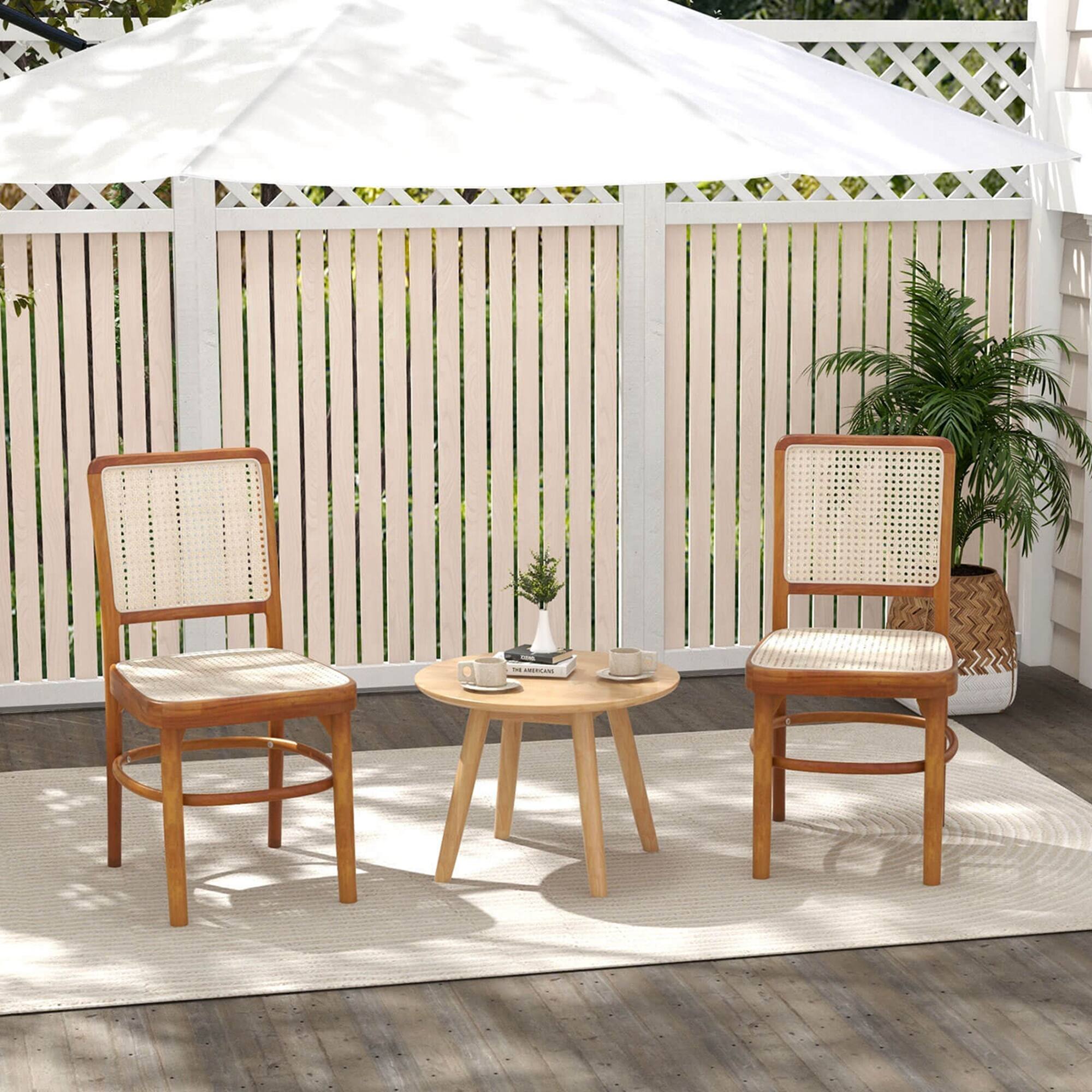 Angle. Costway - Set of 2 Boho Dining Chairs with Teak Wood Structure & Footrests for Indoor Use - Natural.