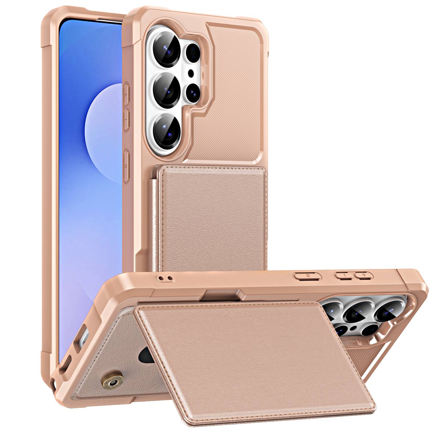Angle. UUCOVER - Shockproof Wallet Back Case for Samsung Galaxy S26 Ultra,Magnetic PU Leather+TPU Card Holder Case Kickstand Cover - Rosegold.