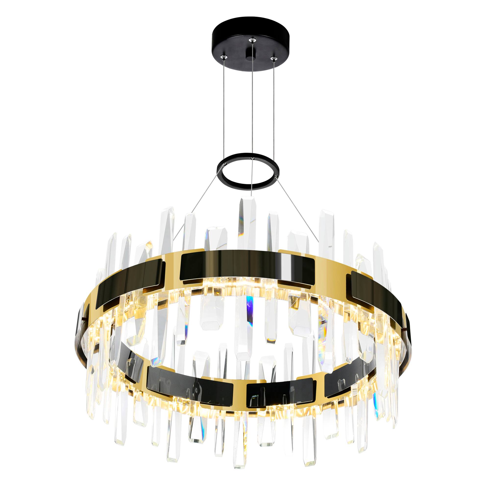 Angle. CWI Lighting - Aya LED Integrated Pearl Black Chandelier - Pearl Black & Titanium Gold.