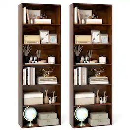Gymax - 2PCS 70'' all 6-Tier Bookcase w/ 6 Open Shelves Anti-Toppling Kits Living Room - Rustic Brown