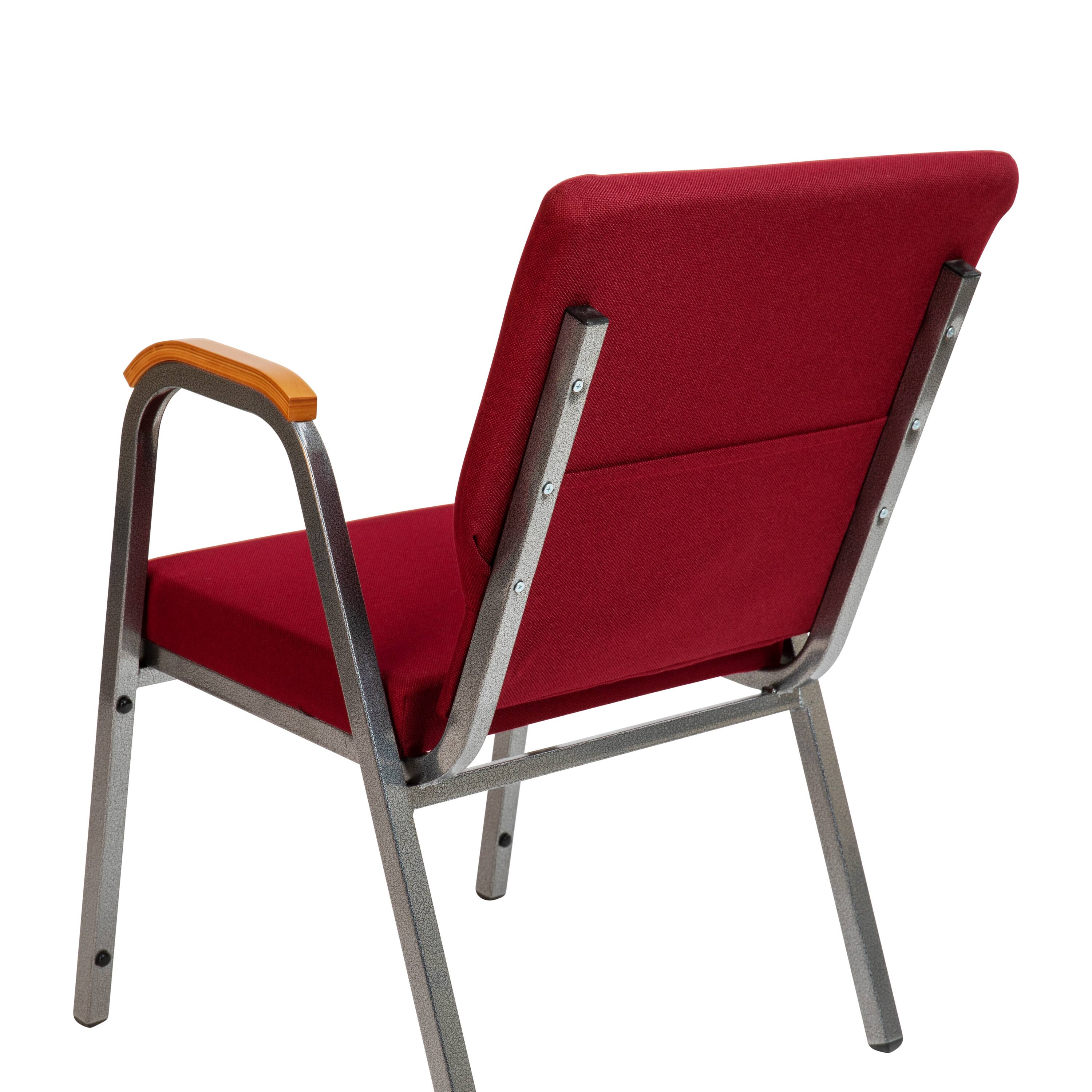 Alt View 8. Emma + Oliver - 21" Stackable Church Chair with Arms - Burgundy Fabric/Silver Vein Frame.