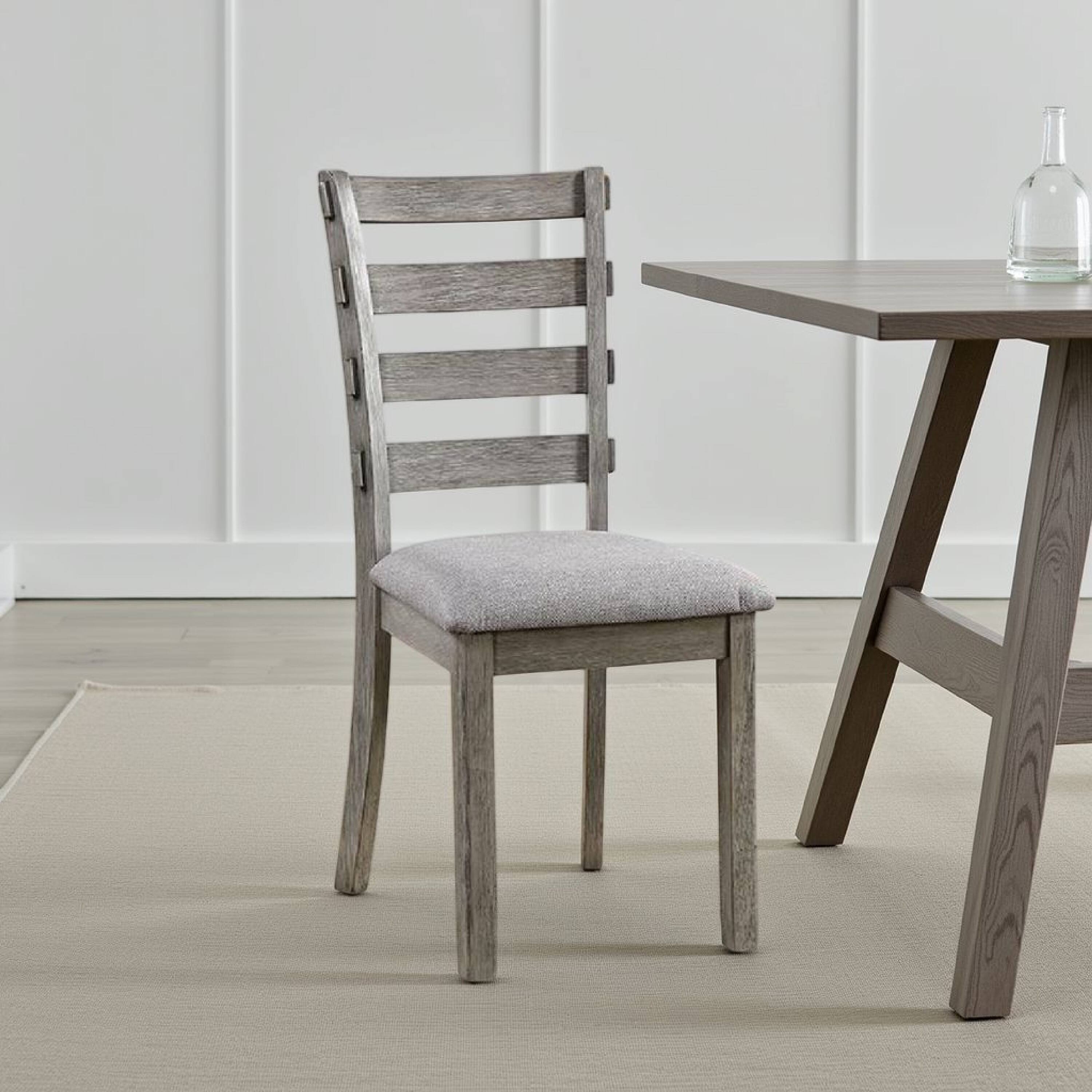 Alt View 5. Manhattan Lane - Lais Side Dining Chair Set of 2, Ladder Backrest, Solid Wood - Gray.