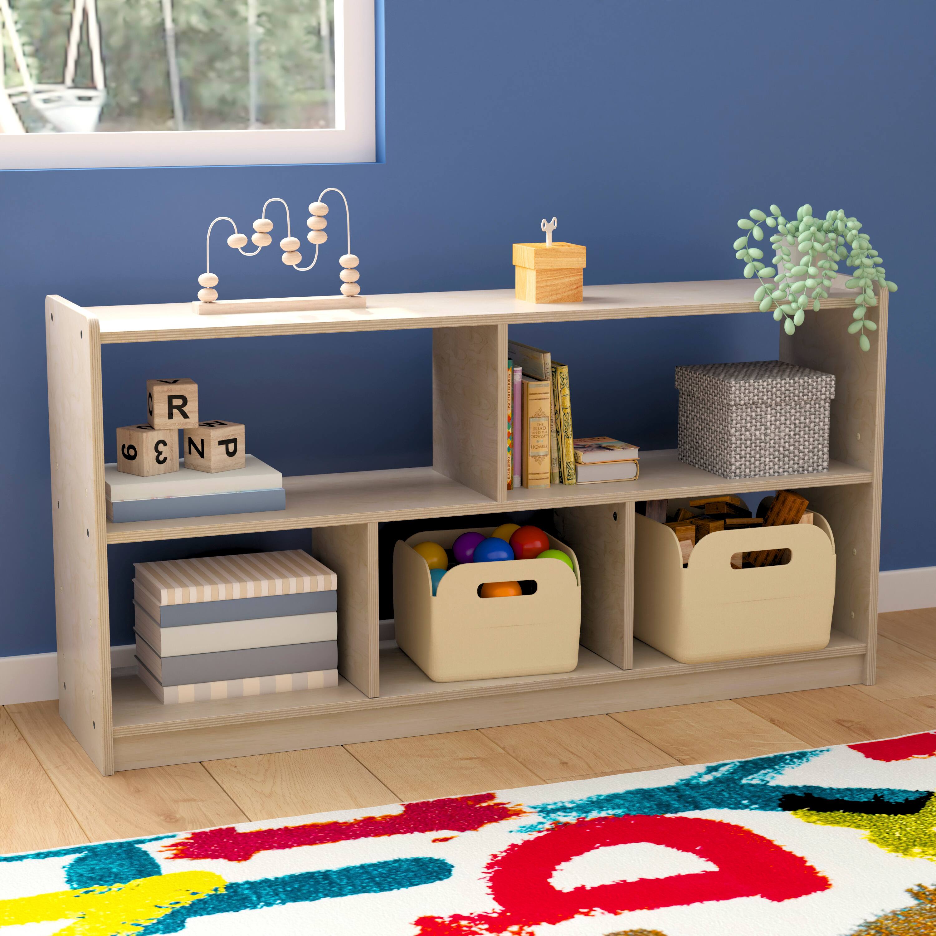 Alt View 1. Flash Furniture - Bright Beginnings Extra Wide 5-Section Modular Wooden Classroom Open Storage Unit with Kid-Friendly Design - Natural.