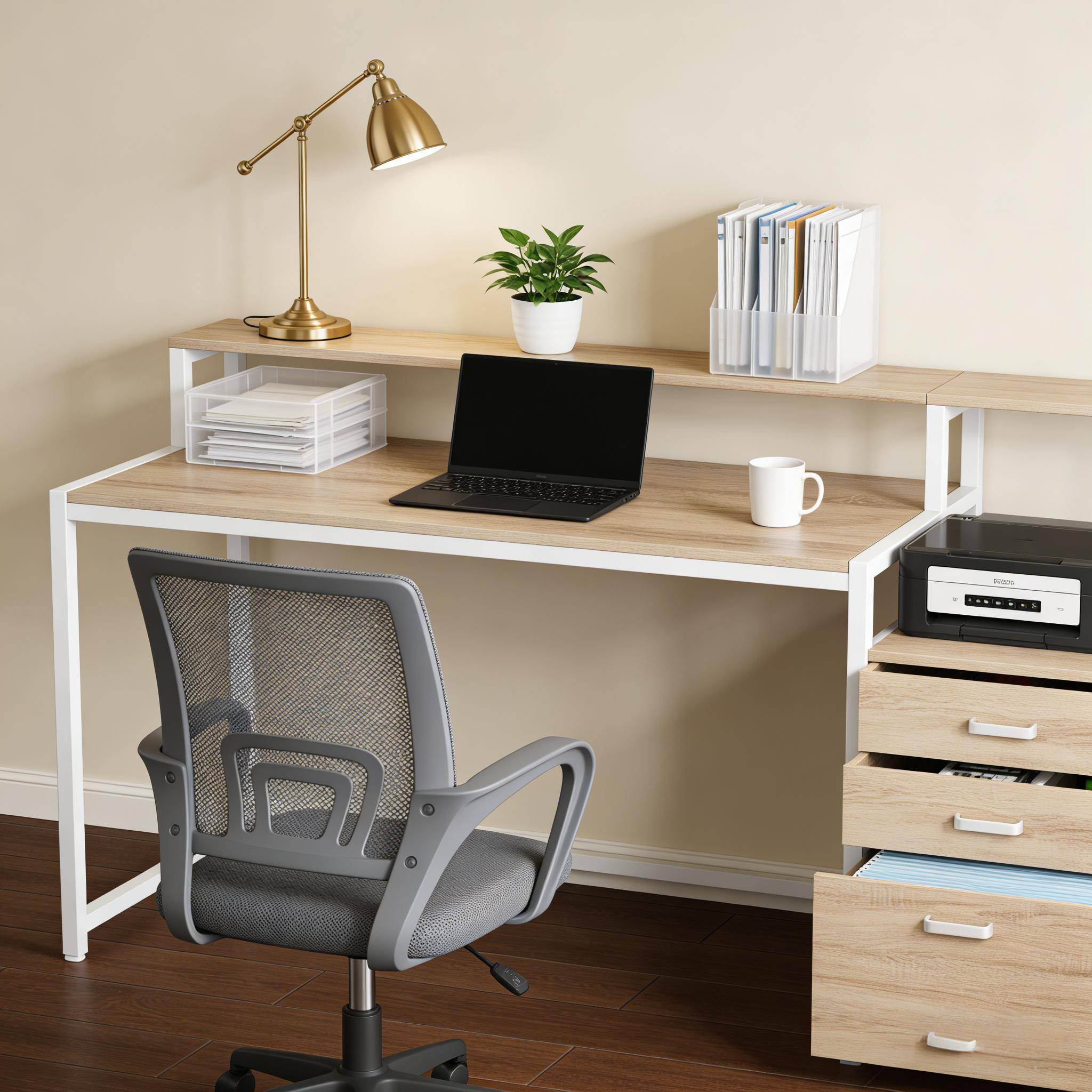 Alt View 3. Forest'nSky - Writing Desk with Drawers & Storage for Office, Study & Gaming,Natural - Natural.