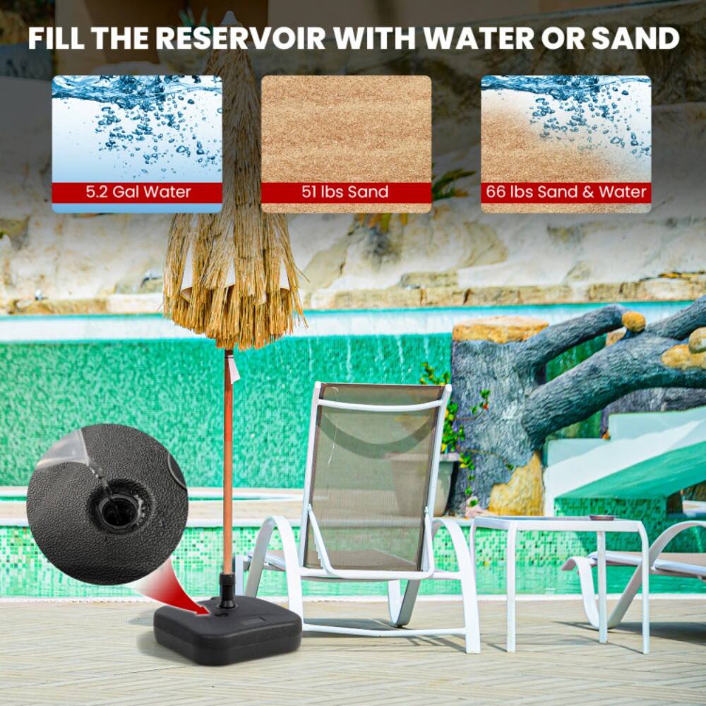 FILL THE RESERVOIR WITH WATER OR SAND

- 5.2 Gal Water
- 51 lbs Sand
- 66 lbs Sand & Water