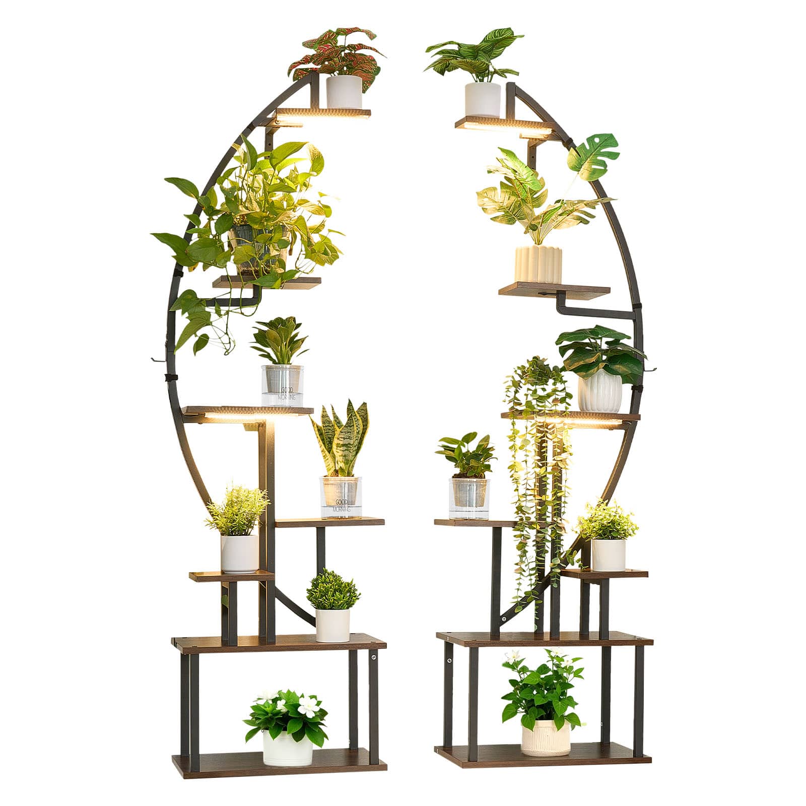 VEVOR - Plant Stand Indoor with Grow Lights, 65.5 in Tall 7-Tiered Lighted Plant Shelf, 2 Pack Metal Corner Plants Holder - Brown + Black