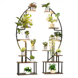 VEVOR - Plant Stand Indoor with Grow Lights, 65.5 in Tall 7-Tiered Lighted Plant Shelf, 2 Pack Metal Corner Plants Holder - Brown + Black