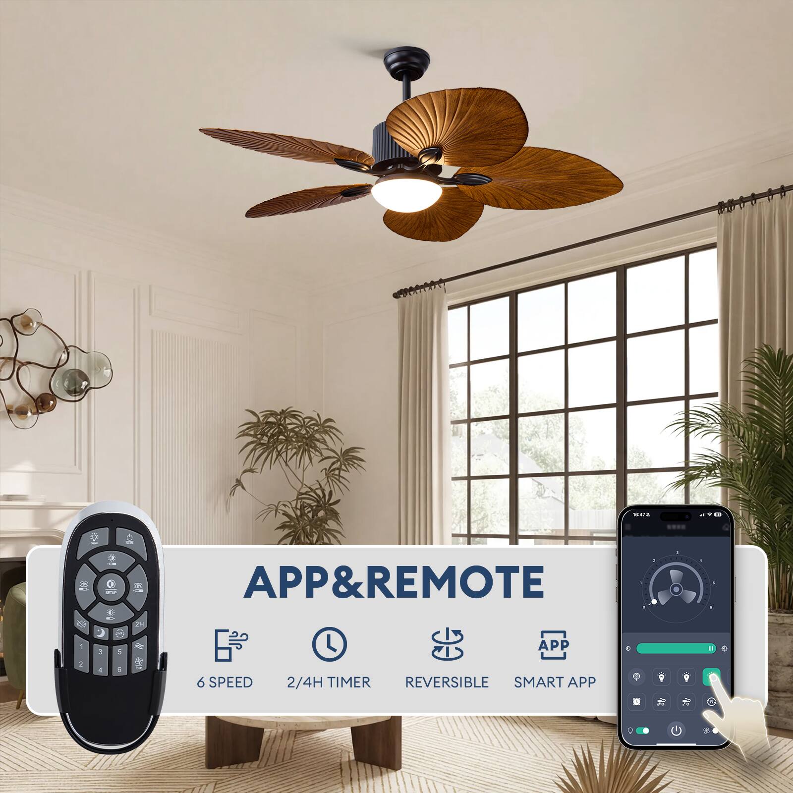 - APP & REMOTE
- 6 SPEED
- 2/4H TIMER
- REVERSIBLE
- SMART APP