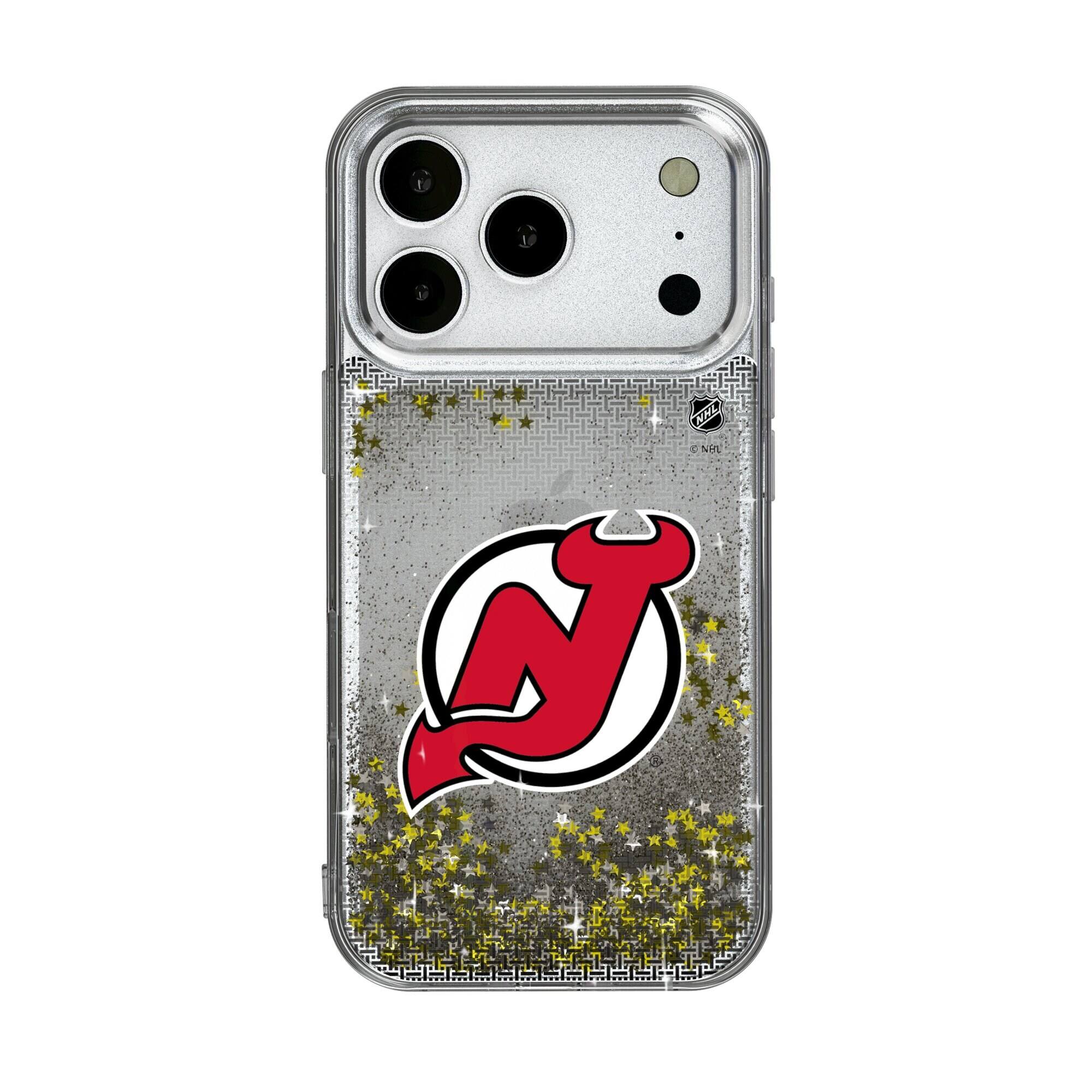 Front. Keyscaper - New Jersey Devils Linen Logo iPhone Glitter Case - 16 Pro Max - Multicolor.