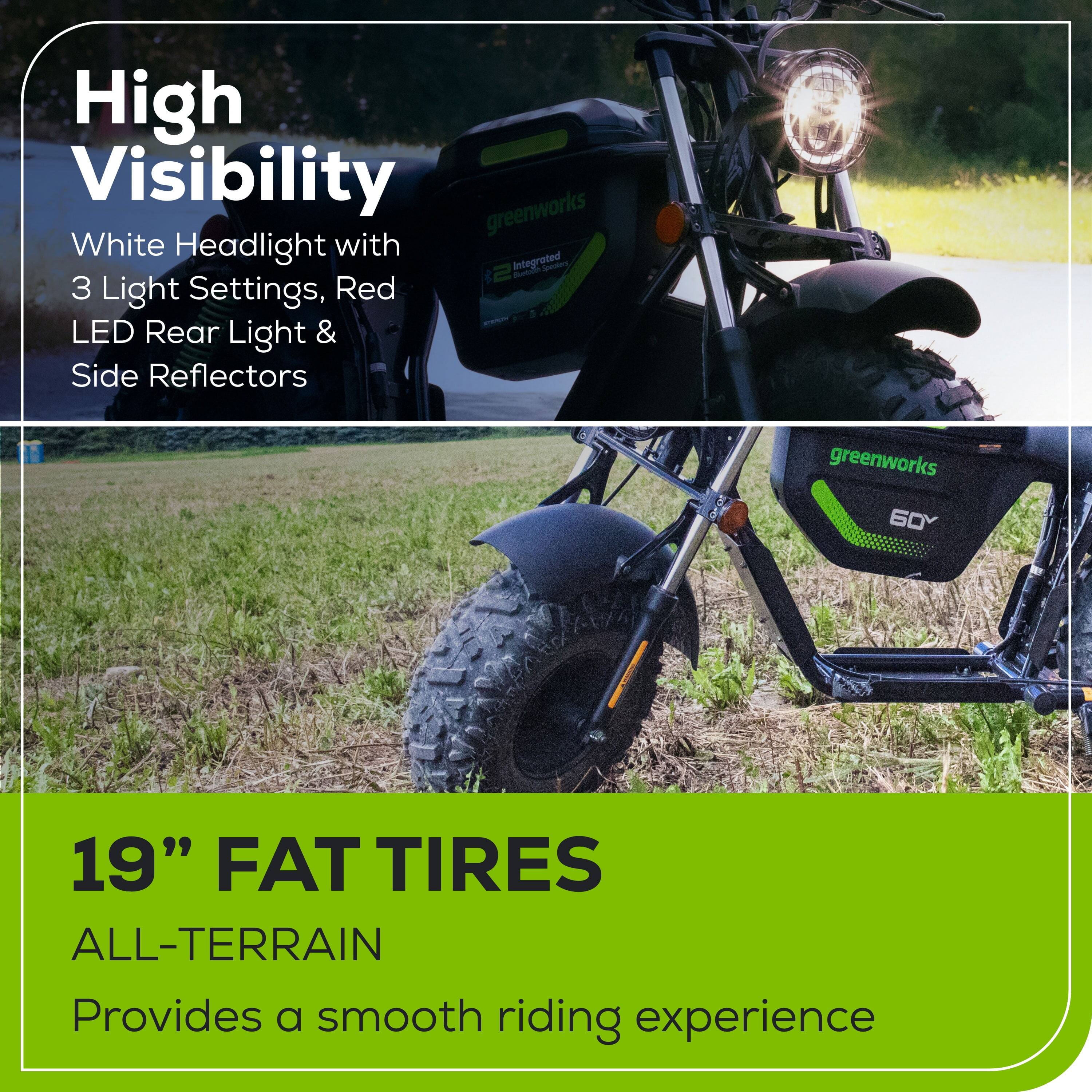 Alt View 3. Greenworks - Greenworks 60V Electric Mini Bike for Adult with (2) 8.0Ah Battery & 10A Dual Port Rapid Charger - Green.
