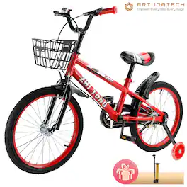 Topteng - 14-Inch Kids Bike with Adjustable Seat & Training Wheels, High carbon steel frame for Boys and Grils - Red